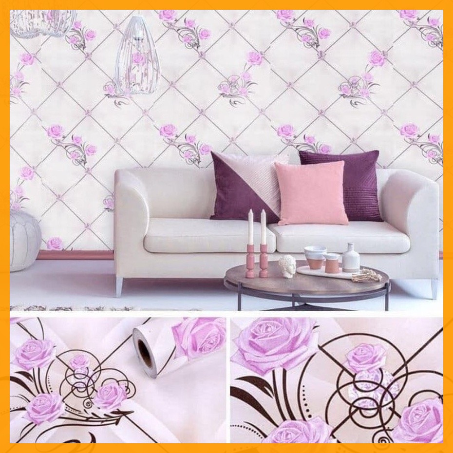 10m giấy dán tường sẵn keo hoa hồng ruby khổ 45cm