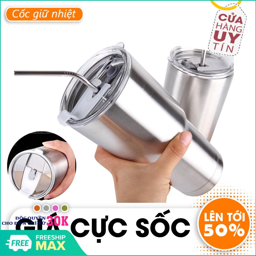 Cốc giữ nhiệt - Cốc giữ nhiệt Inox StarBuck - Dung tích 900ml - Trắng trơn (Kèm ống hút + Túi vải) - Có nắp đậy chống trào
