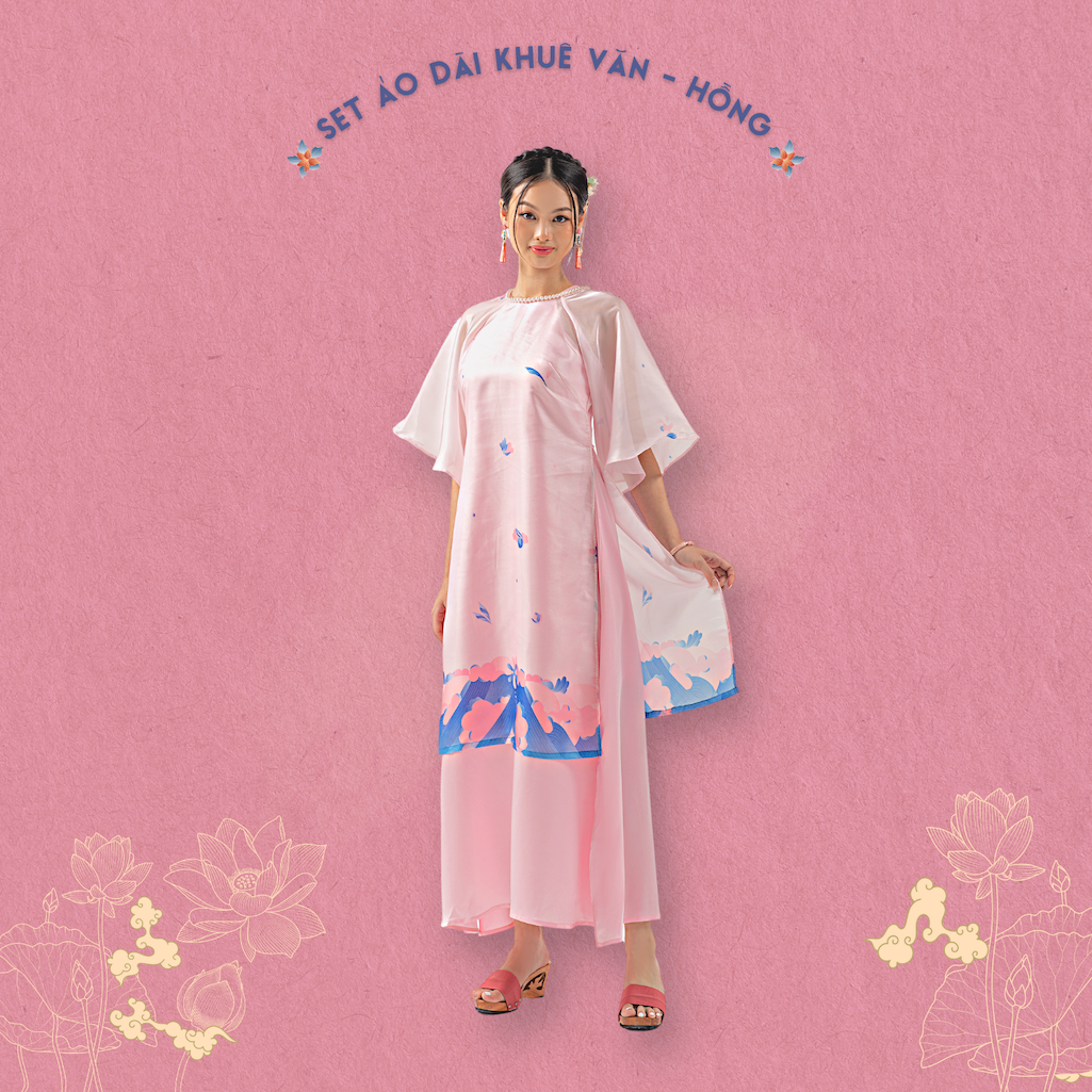 Sumire store set áo dài organza khuê văn - hồng
