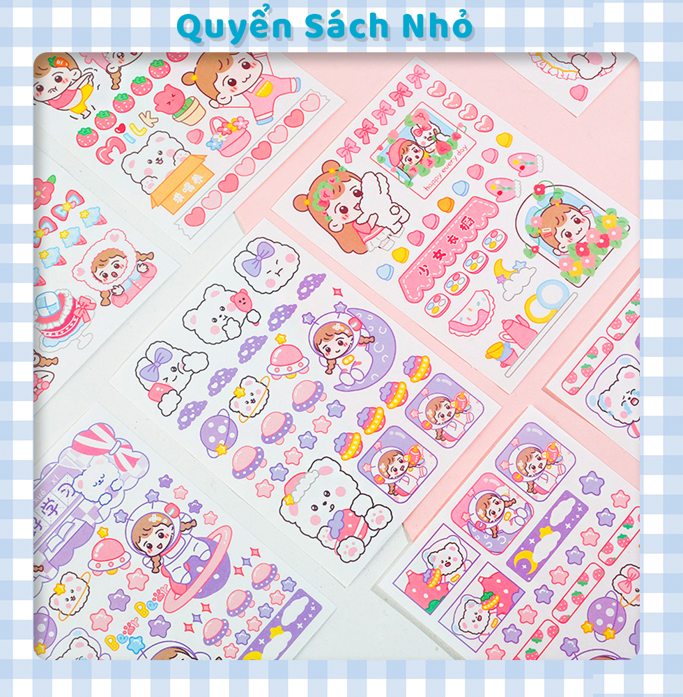 Set 4 tấm sticker trang trí Sổ Tay hình bé gái dễ thương