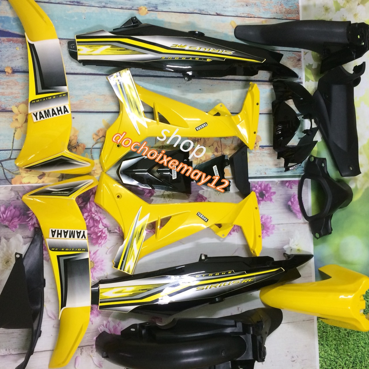 ( TẶNG TEM ) Bộ Dàn áo xe SIRUS RC màu Vàng Đen  -, nhựa trắng  nguyên sinh ABS LOẠI ĐẸP