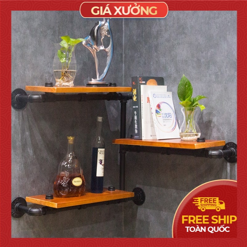 Kệ treo tường ống nước trang trí, kệ ống nước kiêm giá đỡ trang trí góc tường phòng khách, phòng ngủ