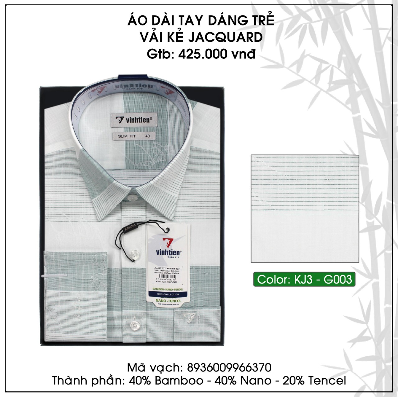 Áo Sơ Mi Nam Dài Tay Bamboo Dáng Slimfit Vĩnh Tiến G003