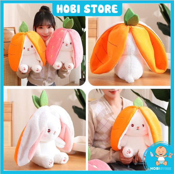 Gấu bông 2 trong 1 thỏ dâu thỏ cà rốt thú nhồi bông 2in1 bunny carrot trái cây tai úp dài siêu cute dễ thương đáng yêu