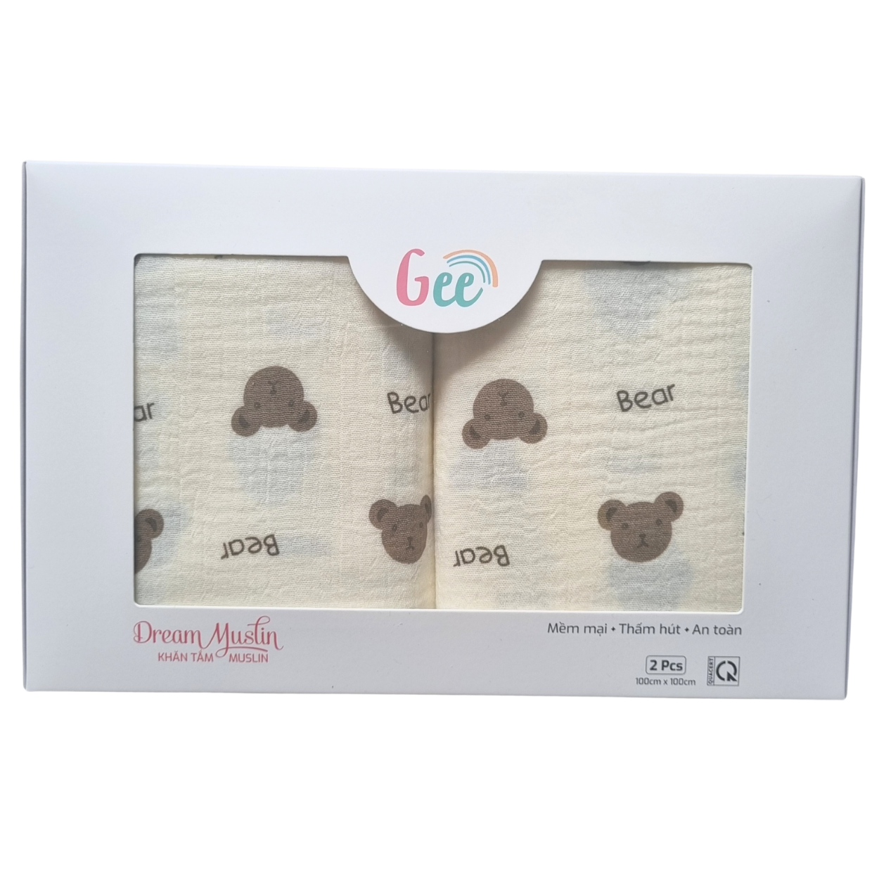 Set 2 khăn tắm xô muslin Gee mềm mại, thấm hút, an toàn, kích thước 100x100cm, 100% organic cotton, thân thiện với da bé