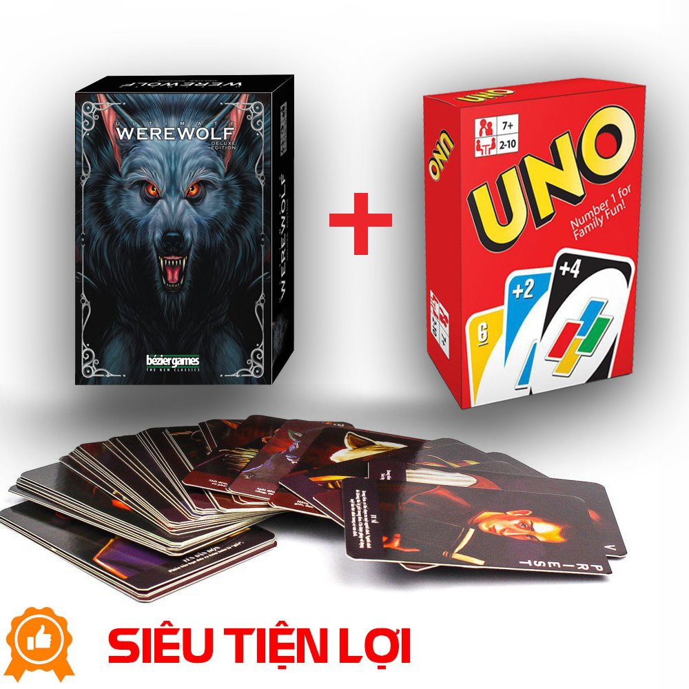 [FREESHIP ĐƠN 50K]COMBO BÀI MA SÓI ULTIMATE DELUXE + 1 BỘ UNO bản dày - GIÁ RẺ TIỆN LỢI