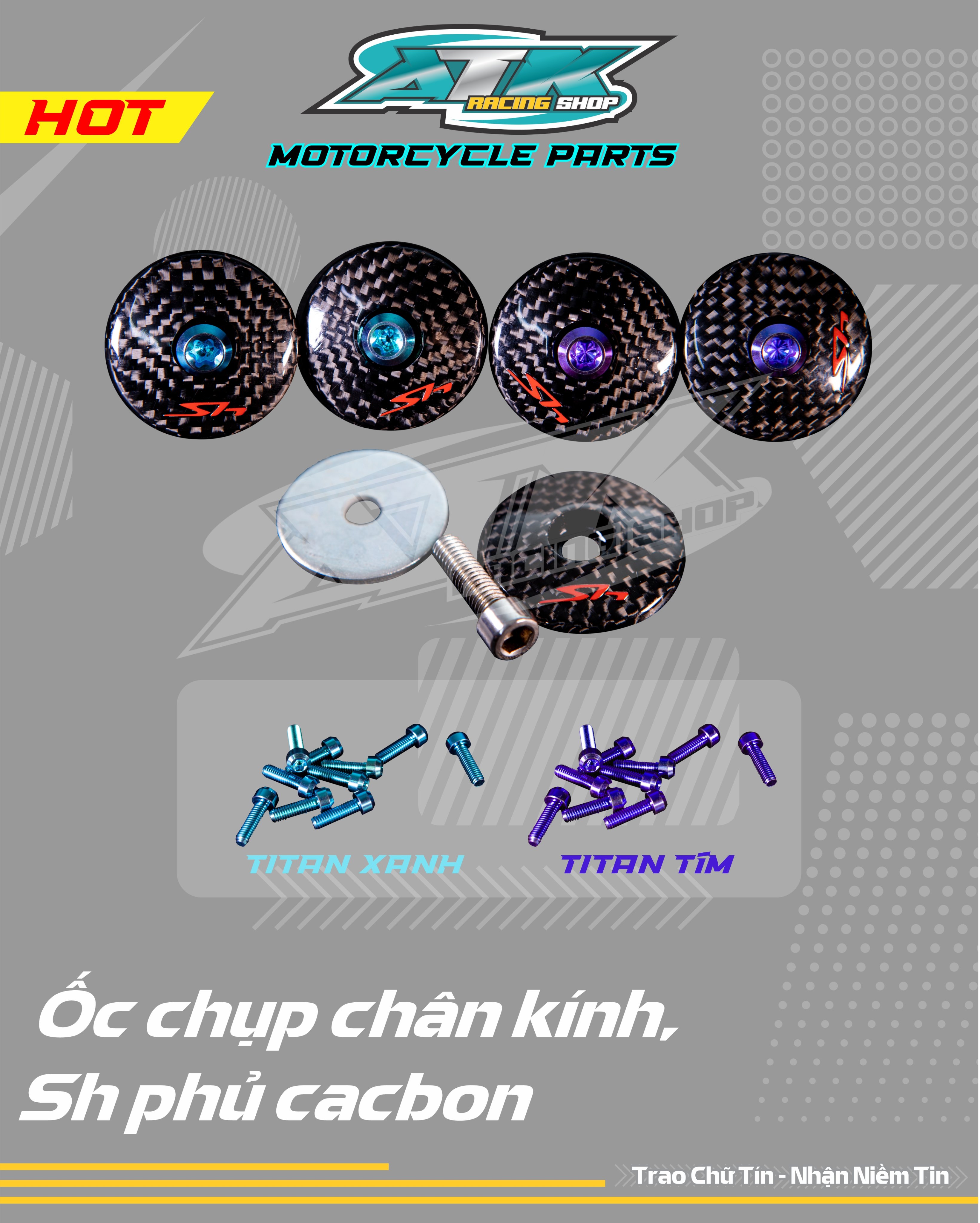 Ốc che chân gương chiếu hậu xe SH các đời phủ cacbon siêu bóng