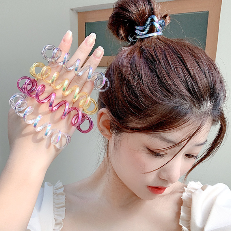 Cột tóc lò xo co giãn, dây cột tóc nhựa dẻo xoắn, màu hologram xinh xắn - Culi.accessories