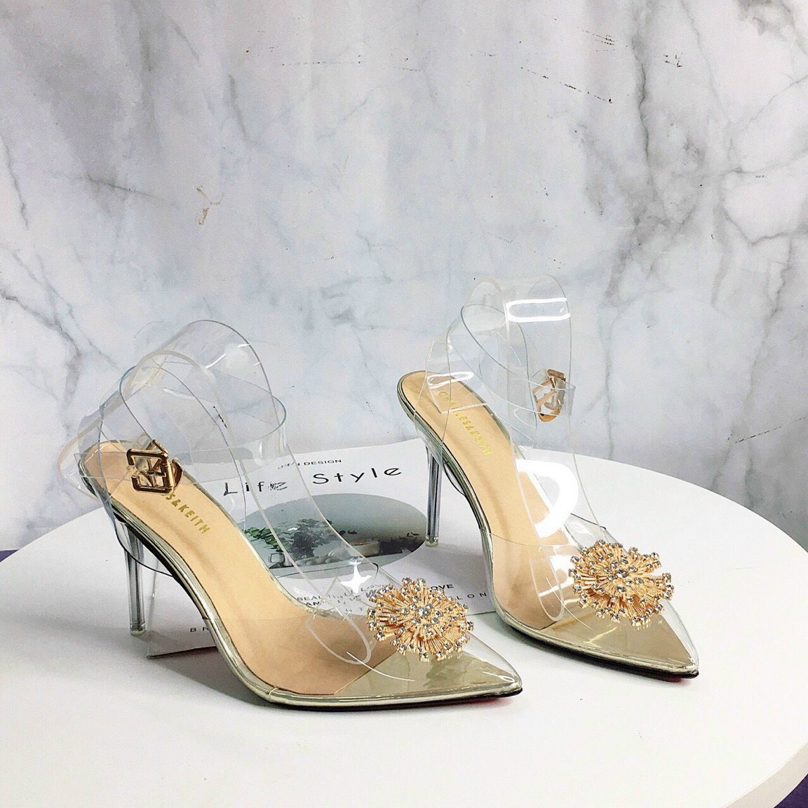 Guốc nữ cao gót 9 cm phối mặt hoa đá cao cấp cực đẹp