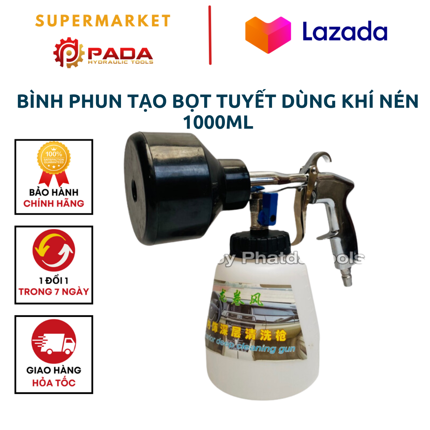 Bình phun tạo bọt tuyết dùng khí nén 1000ml-đầu đen