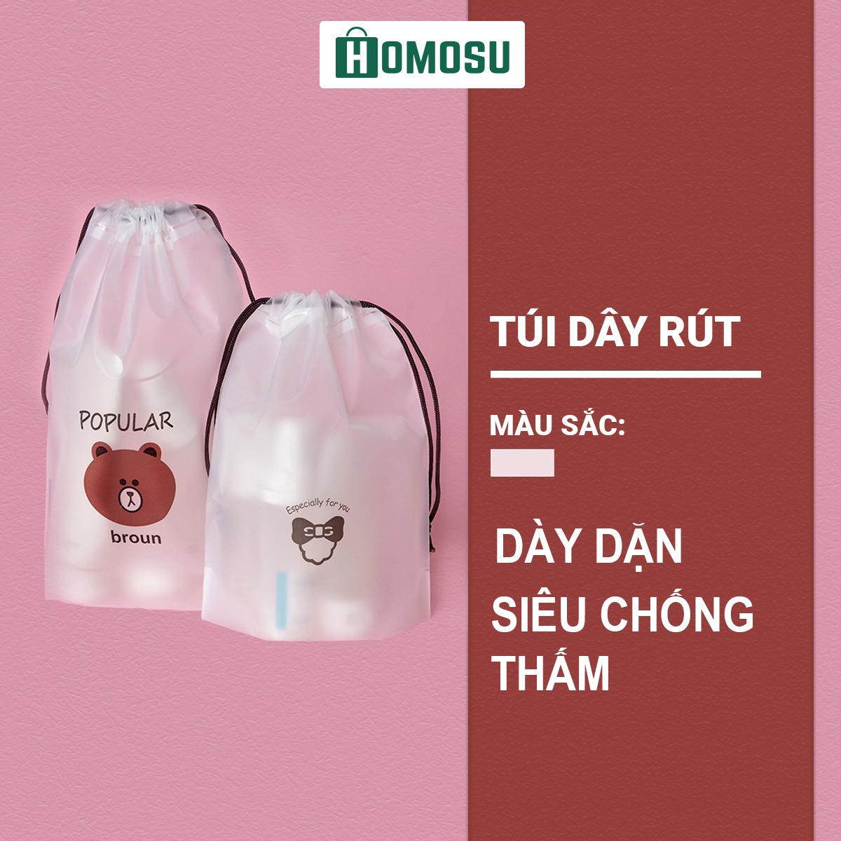 [SIÊU GIÁ] Túi Dây Rút Dày Dặn Đựng Giày Dép, Túi Rút Đựng Quần Áo, Đồ Lót Chống Nước Dễ Thương M001