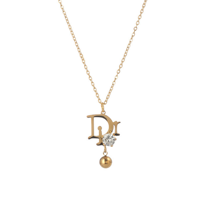 [HCM]Dây Chuyền Titannium Nữ Giá Rẻ Mặt Chữ D Đính Đá Rớt Bi Đẹp Có 2 Màu Lựa Chọn - Vàng / Vàng Hồng - Đảm Bảo Không Đen Không Rỉ Sét Vĩnh Viễn