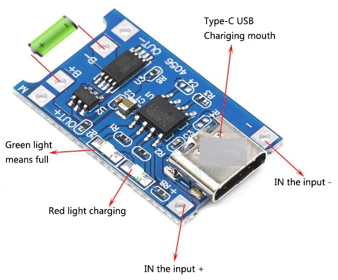 Mạch sạc pin lithium-ion TP4056 có bảo vệ - USB Type C