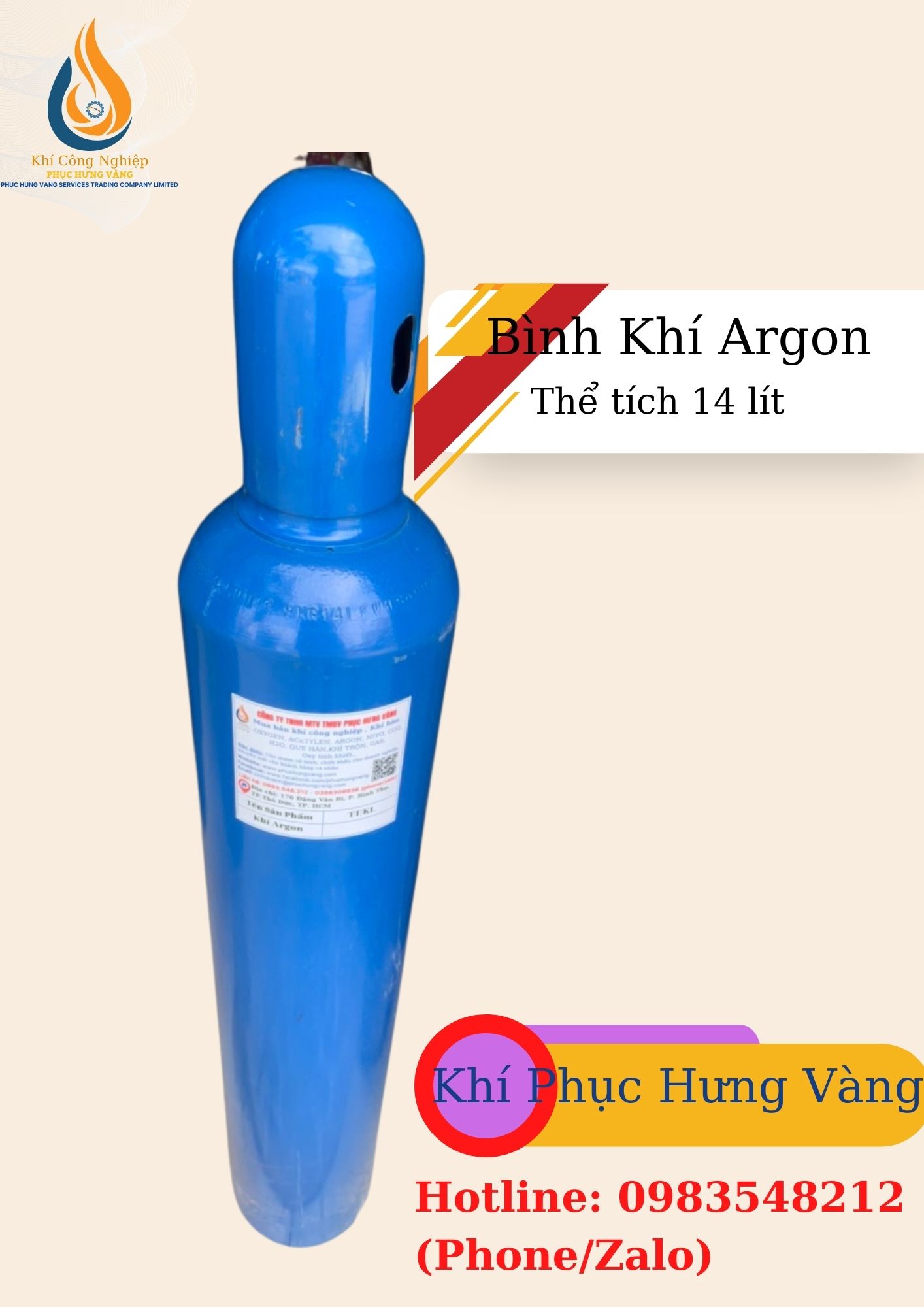 Bình khí argon 14 lít đầy khí - chuyên công trình