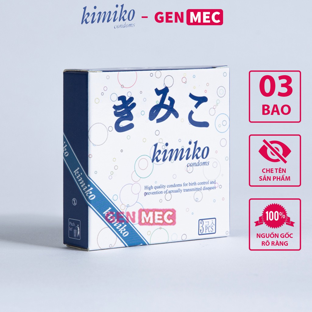 Bao cao su Siêu Mỏng Kimiko 3S Truyền Nhiệt Ấm - Siêu Khoái Cảm - Siêu Thăng hoa - BCS Kimiko Hộp 03 bao - Genmec