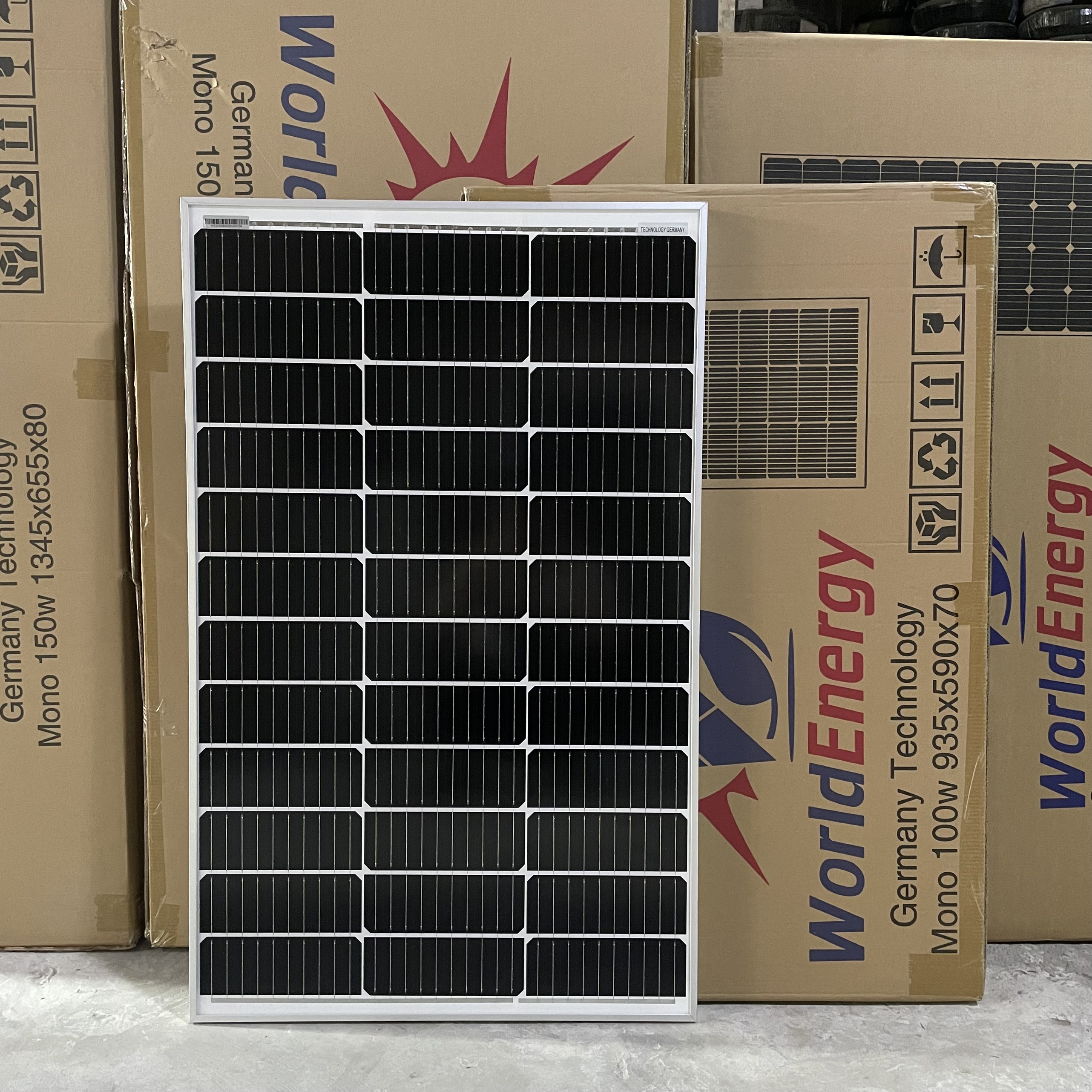 Pin năng lượng mặt trời mono 100w-18v WorldEnergy - tặng kèm 1 cặp jack mc4 đơn (hàng chính hãng, bảo hành 12 năm)