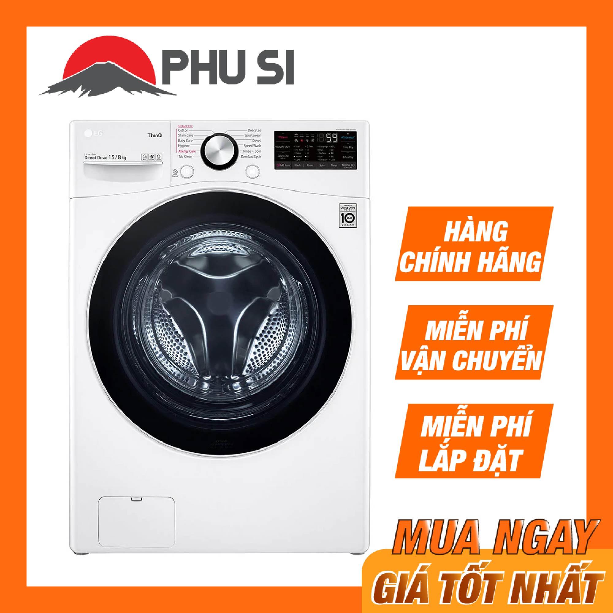 ✅[Trả góp 0%]Máy giặt sấy Inverter LG F2515RTGW giặt 15 Kg sấy 8 kg