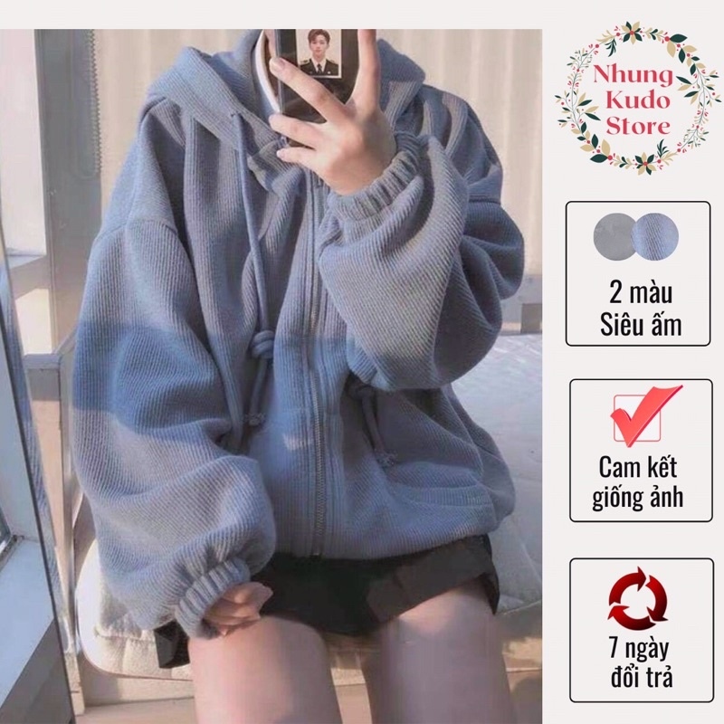 Áo khoác áo hoodies zip nỉ bông khoá kéo ullzang 3 màu Nhungkudo