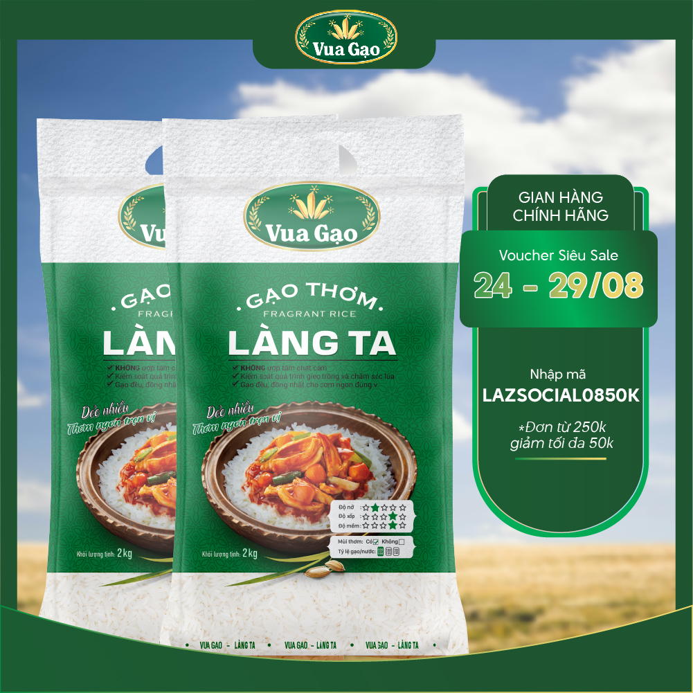 Combo 2 Túi Gạo Làng Ta - Chính Hãng Vua Gạo - Túi 2kg (Cam kết date mới)