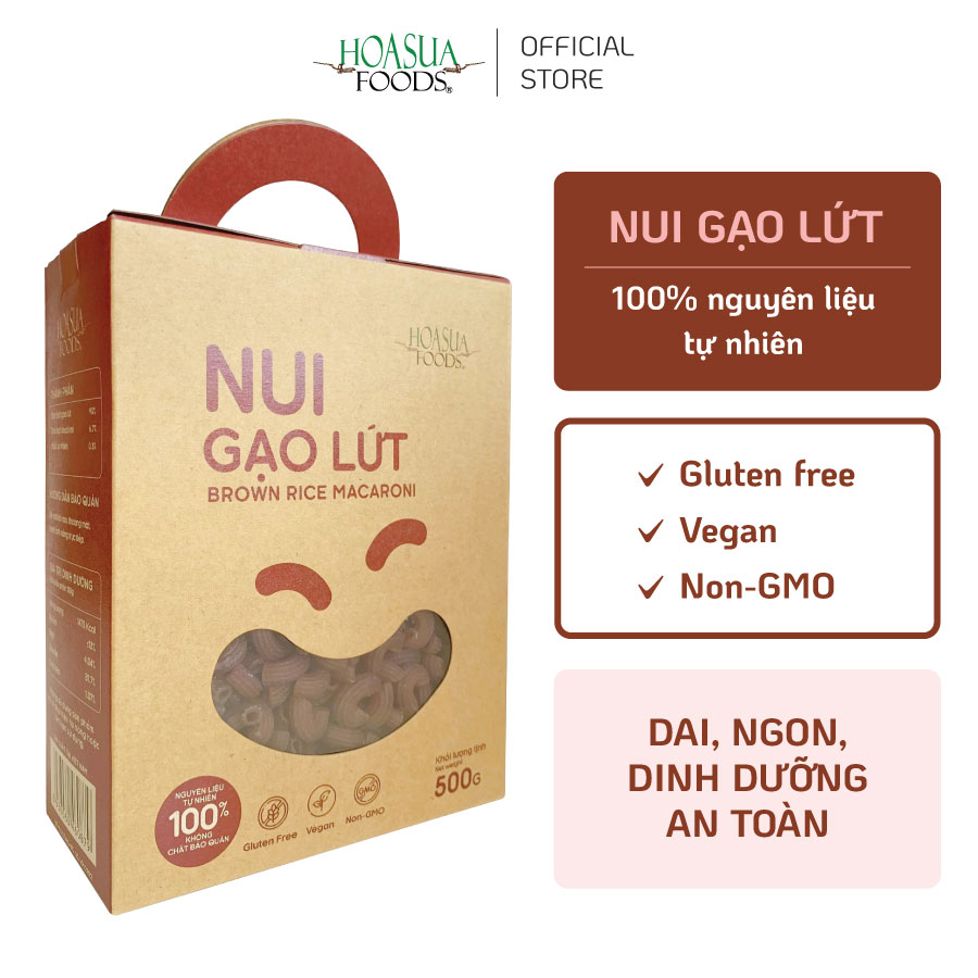 Nui gạo lứt Hoa Sua Foods hộp 500g - nui ăn kiêng, giảm cân, thực dưỡng, eatclean, healthy