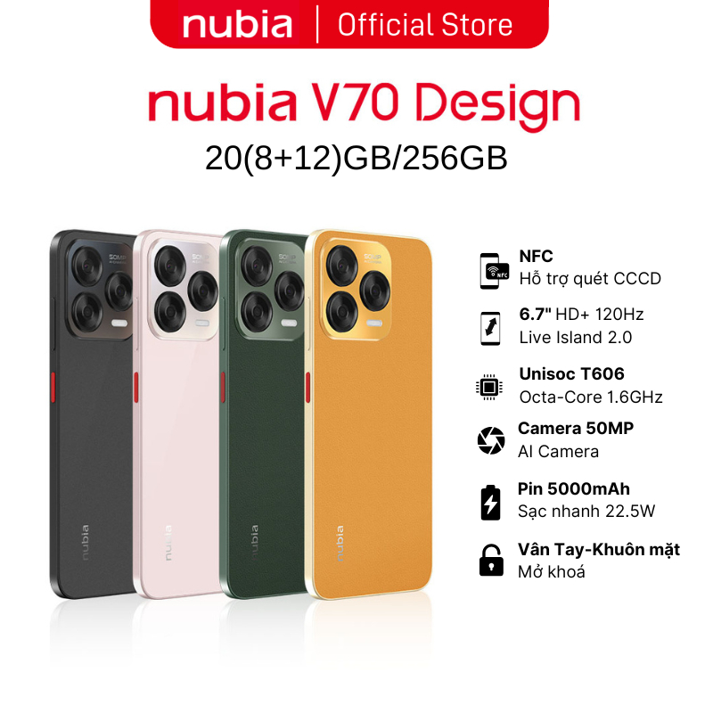 [Mới] Điện thoại Nubia V70 Design 20(8+12)GB I 256GB - Hỗ trợ NFC I 6.7" 120Hz I 5000mAh 22.5W Giá 2,890,000 Đồng*Miễn phí vận chuyển