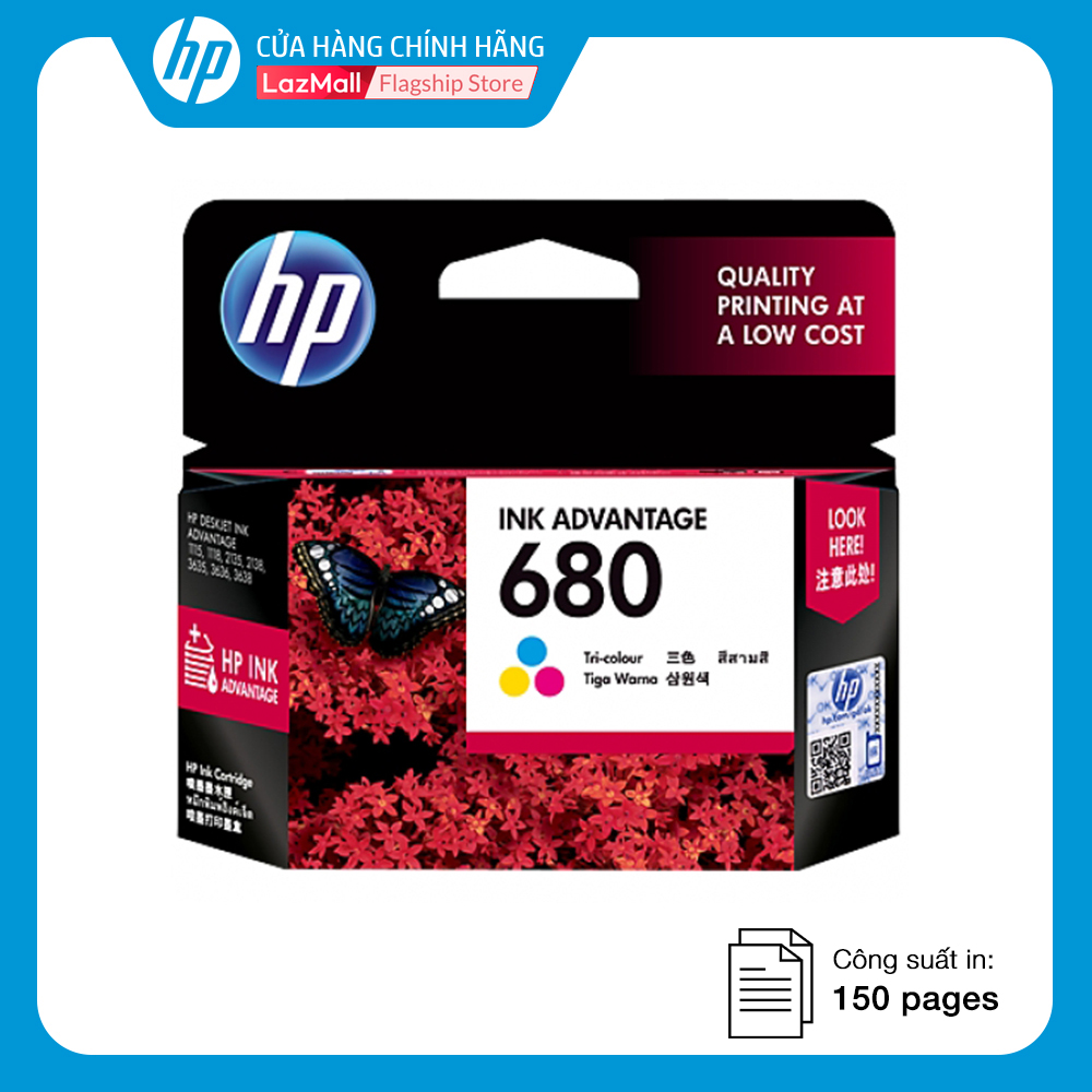 Mực in HP 680 Tri-color Original Ink Advantage Cartridge-F6V26AA (online) In phun màu HP 680 dung lượng 600 trang độ phủ 5% - Hàng Chính Hãng