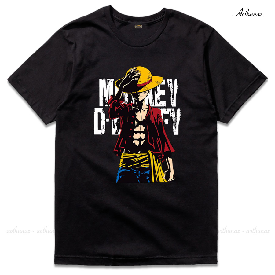 Áo thun Nam màu đen in hình One Piece Luffy đẹp - Cotton Thái F2331