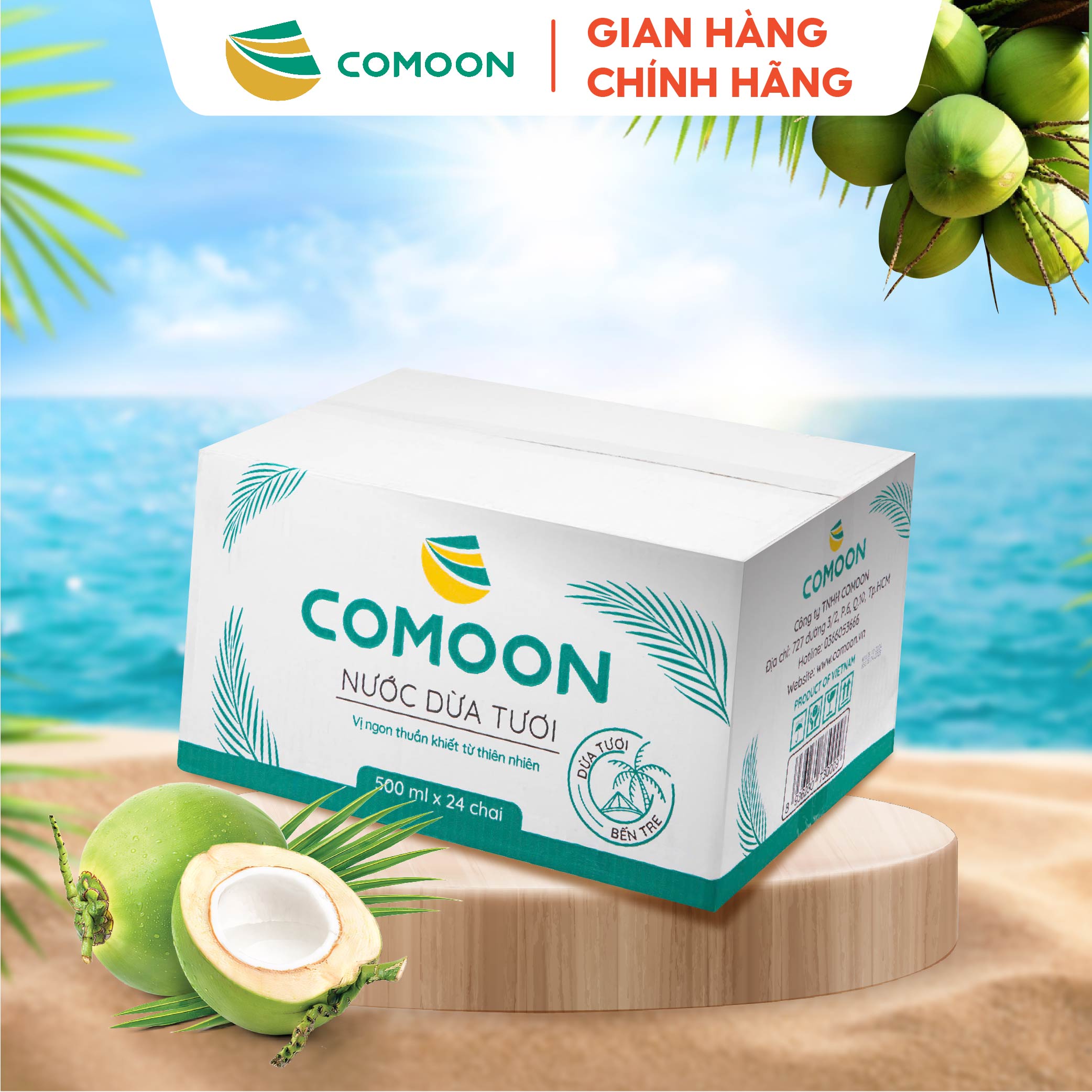 [THÙNG 24 Chai] Nước Dừa Tươi COMOON 500ml - Không Chất Bảo Quản, Không Đường - Giải Nhiệt, Bổ Sung Khoáng Chất