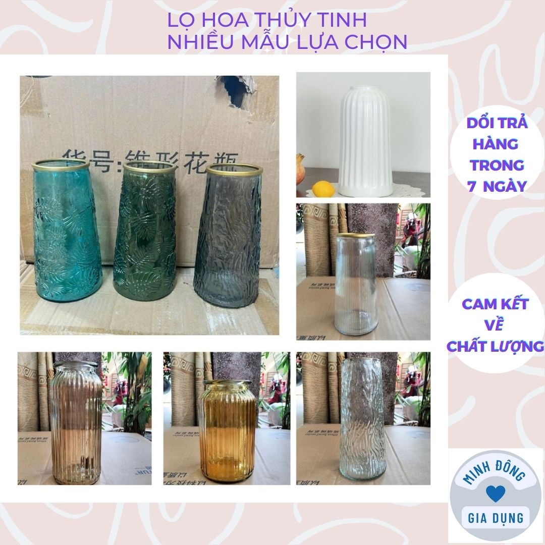 Lọ hoa thủy tinh 25cm màu hổ phách, phong các pha lê, Lọ dáng trụ sọc