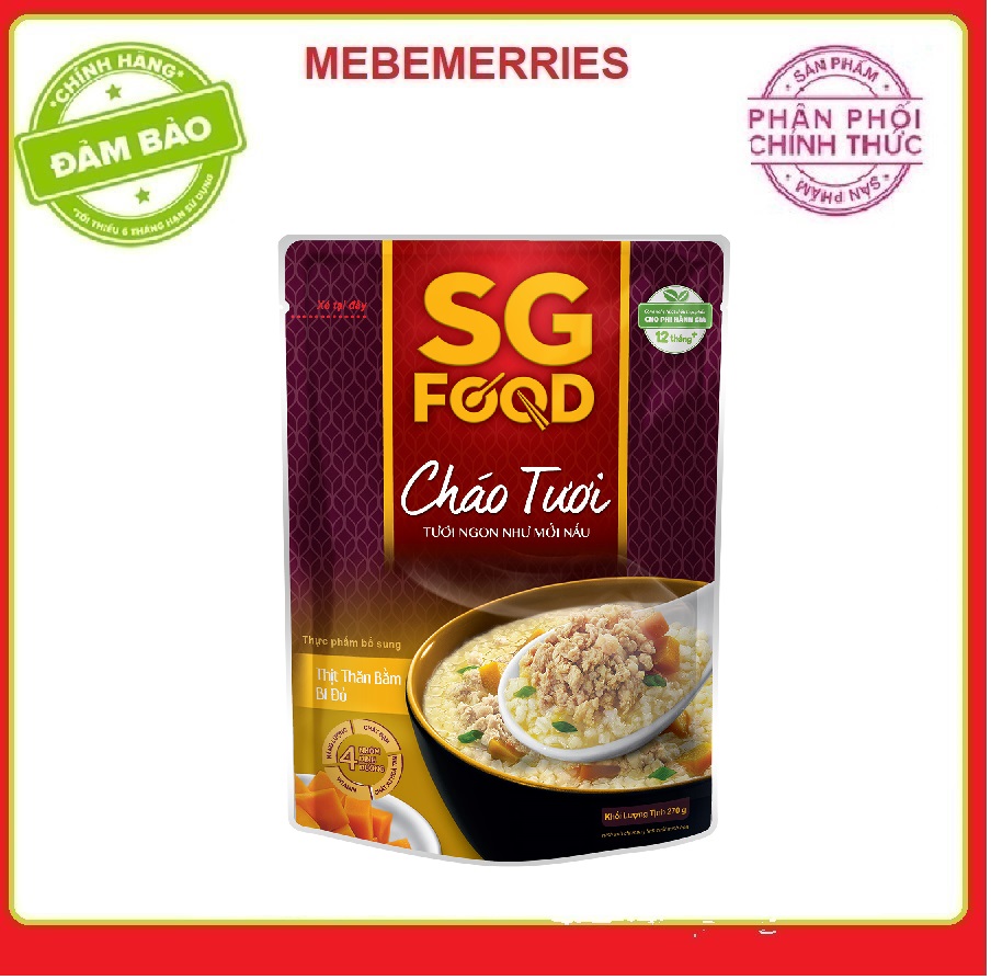 Cháo tươi Sài Gòn Food vị thịt thăn bằm, bí đỏ Nâu 270g Trên 12 tháng