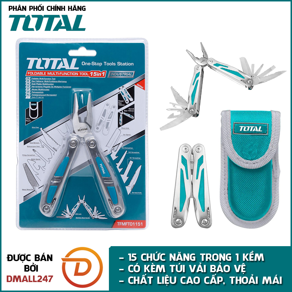 Bộ kềm dao gấp gọn đa năng 15 công dụng có túi đựng total tfmft01151 - 15 chức năng tiện lợi, túi vải đựng cao cấp, bộ kìm - dmall247