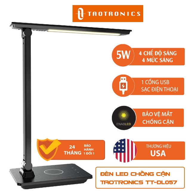 Đèn led để bàn, đèn chống cận, đèn ngủ thông minh kiêm sạc không dây taotronics tt-dl057 - topstore