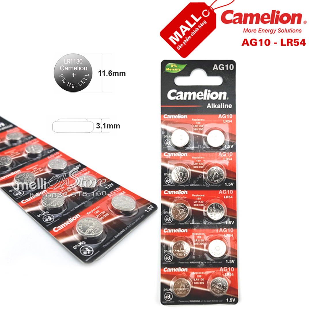Pin nút, pin cút áo ag10 / lr1130 / lr54 camelion alkaline 1.5 v sr1130w / 389 / 189 / 626