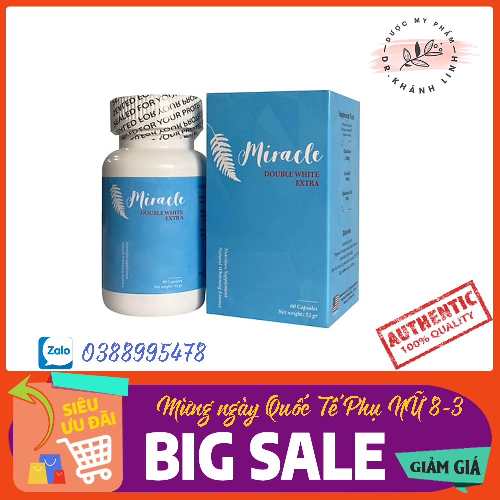 Viên uống trắng da, chống nắng, giảm thâm nám sạm, chống lão hóa MIRACLE Double White Extra 60viên