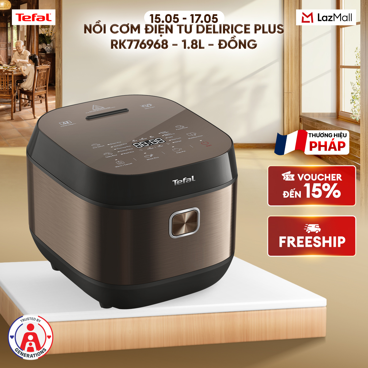 Nồi cơm điện tử Delirice Plus RK776968  - 1.8L - Đồng