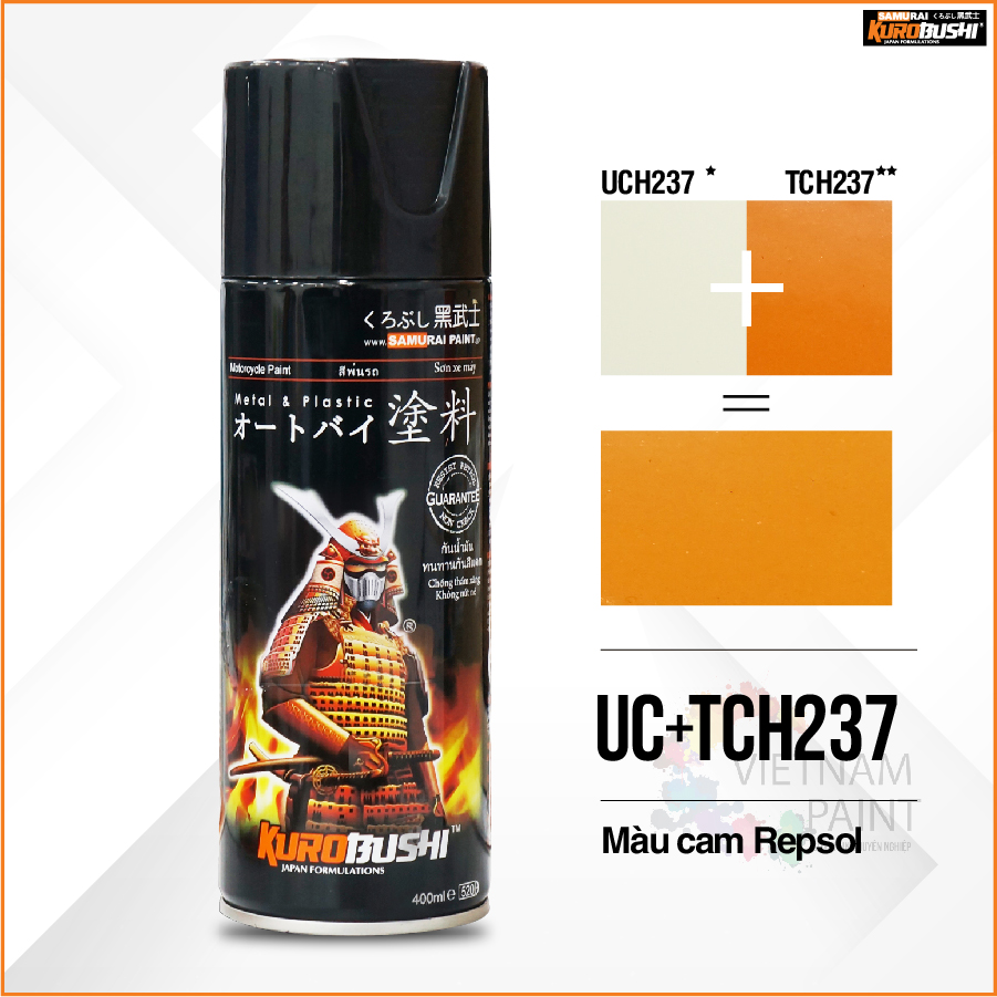 Combo sơn xịt samurai kurobushi - màu cam repsol honda uc+ tc h237 chuyên dùng cho xe máy