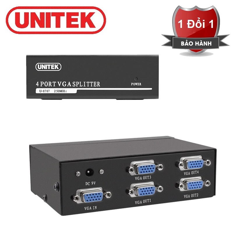 Vga splitter 1 in 4 out unitek u8707 - bộ chia vga 1 ra 4 cao cấp unitek 8707 hỗ trợ độ phân giải full hd 1080p - bộ chia vga unitek 1 vào 4 ra hỗ trợ full hd u-8707