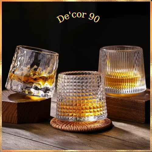 Ly thủy tinh, cốc thủy tinh cao cấp đế lồi De'cor 90, ly rượu ngoại họa tiết hiện đại
