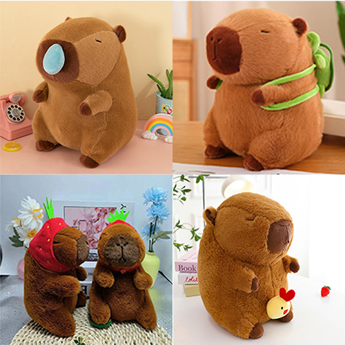 Gấu bông capybara đeo balô rùa chuột lang nước lông xù mềm mịn cao cấp 100% gòn trắng