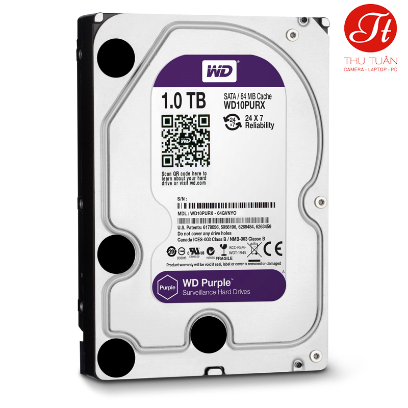 Ổ cứng HDD Western Purple 1TB 3.5 inch 5400RPM, SATA3 6Gb/s, 64MB Cache (Vĩnh Xuân, DSS)