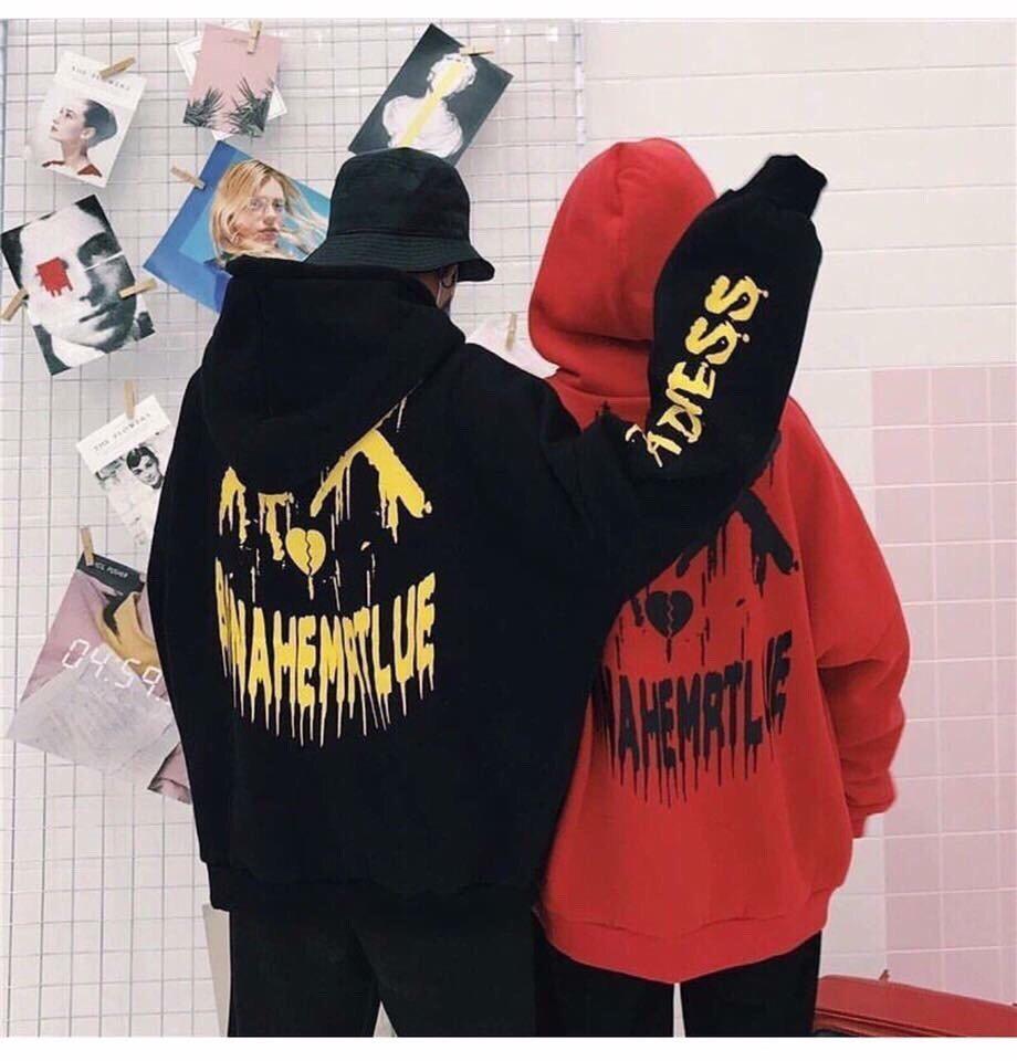 Áo khoác nỉ hoodie phối chữ bonahemtlue phong cách x79 cặp đôi cực cá tính
