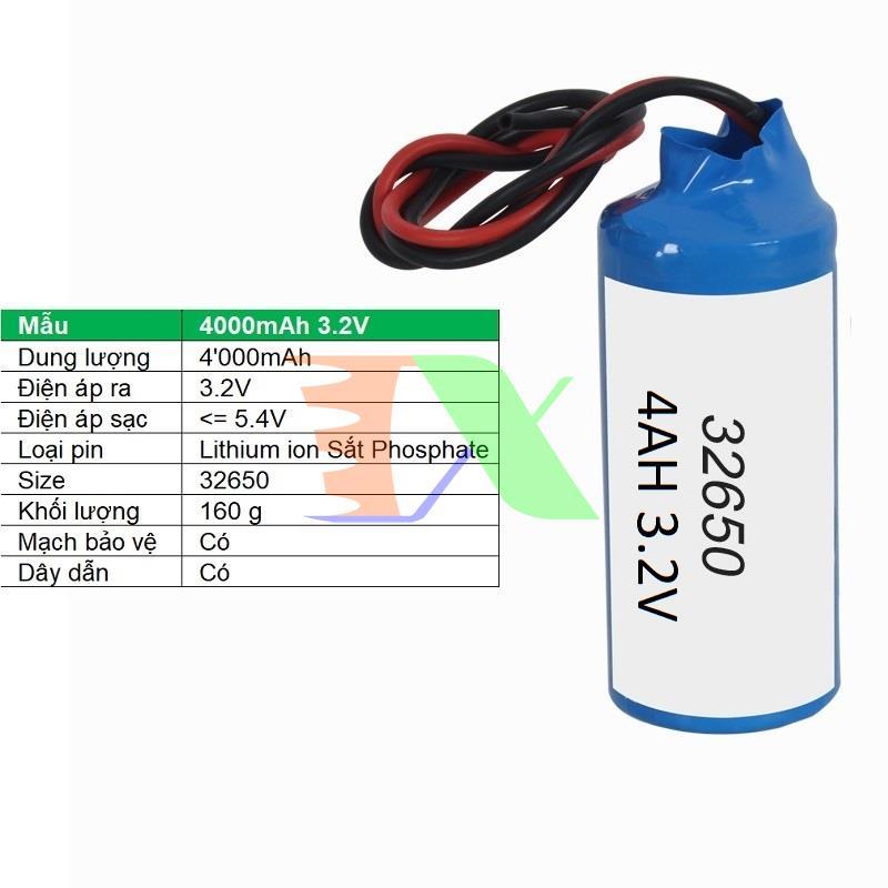 Pin lithium ion 32650 4000mAh 3.2V Sắt Phosphate 32650, Mạch bảo vệ, Dây