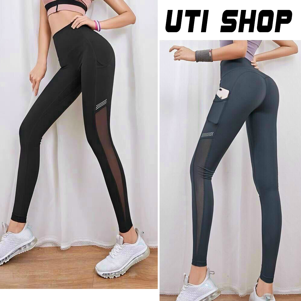 Quần dài tập gym nữ - quần legging tập gym phối lưới thời trang