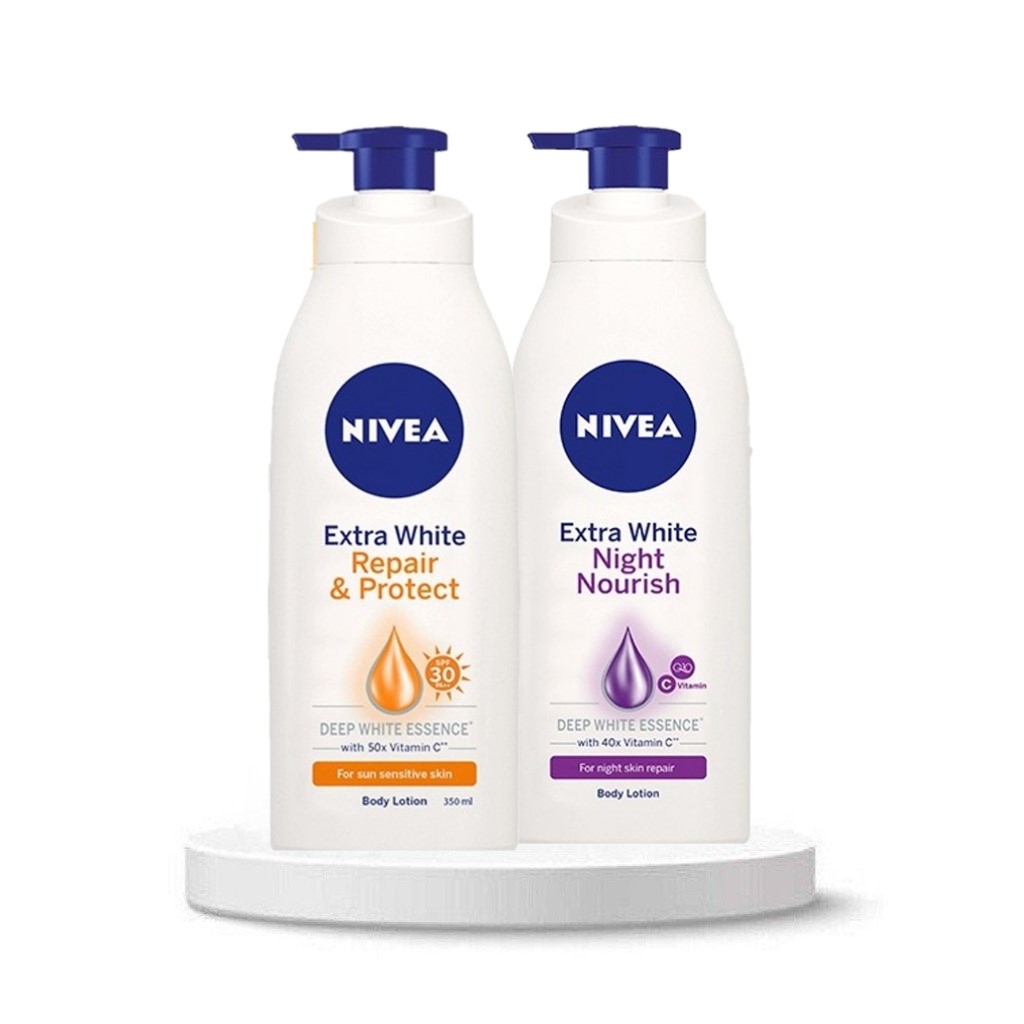 Bộ Đôi Sữa Dưỡng Thể NIVEA Ngày và Đêm Dưỡng Trắng Từ Sâu Bên Trong Giúp Phục Hồi & Chống Nắng 350mlx2