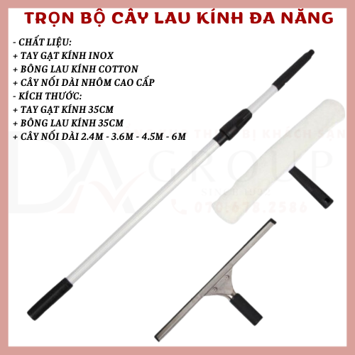 Cây lau kính đa năng trọn bộ gồm cây nối dài,tay gạt kính, bông lau