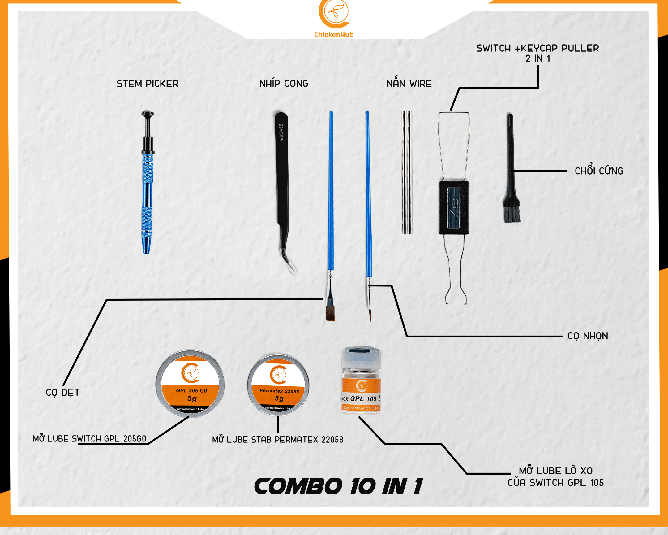 Bộ combo sản phẩm lube bàn phím cơ, lube switch, lube stab