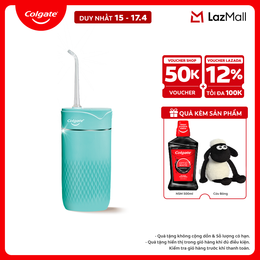 [Chỉ 15-17.4_X2 Voucher giảm 20%] Máy tăm nước Colgate Blast nhỏ gọn, chống thấm nước, pin sạc, sạch sâu từng kẽ răng