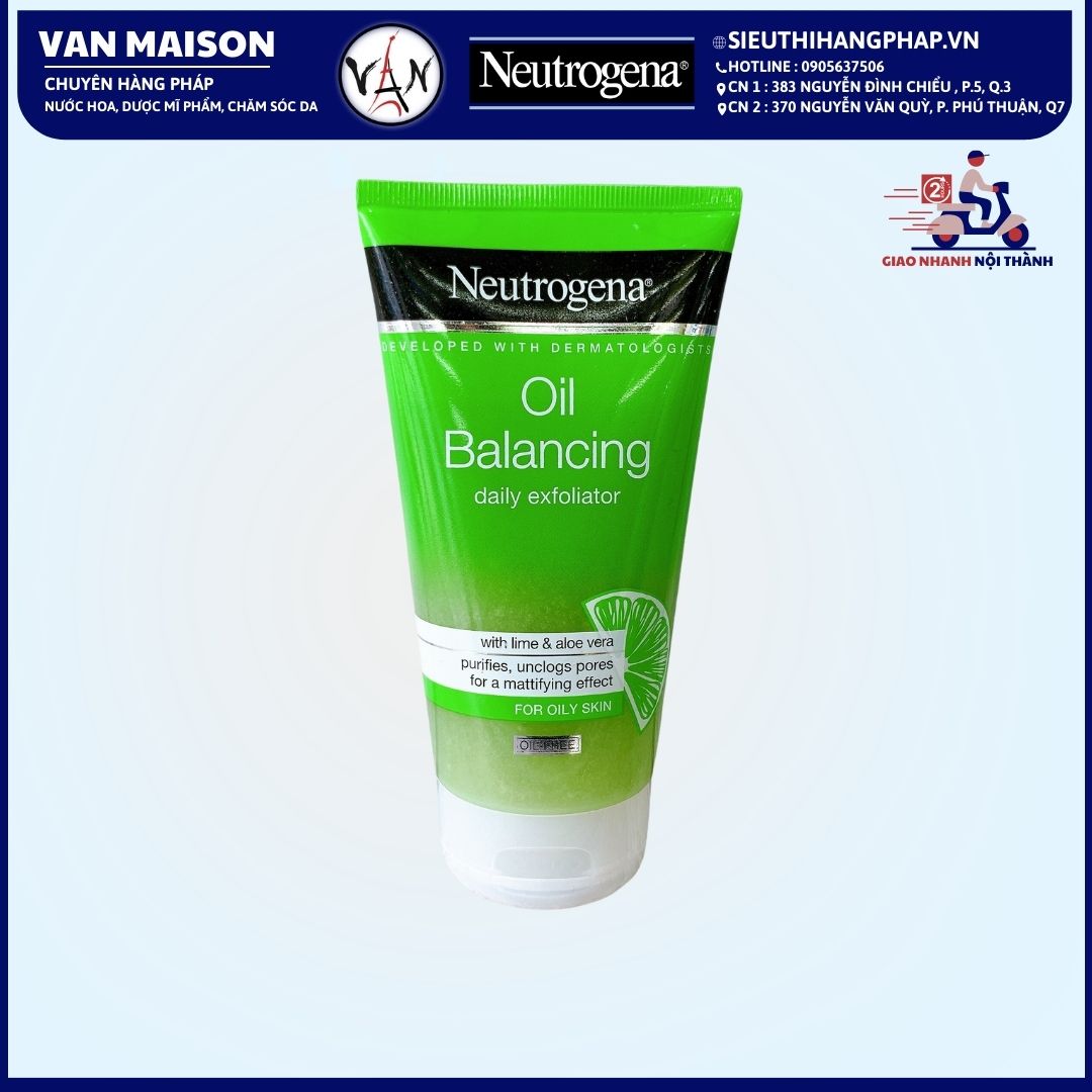 Sữa rửa mặt, tẩy da chết neutrogena anti brillance citron vert chiết xuất từ chanh 150ml dành cho da dầu nhờn mụn