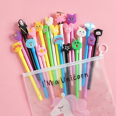 Set 20 bút bi nước cute nhiều màu nhiều mẫu kèm túi