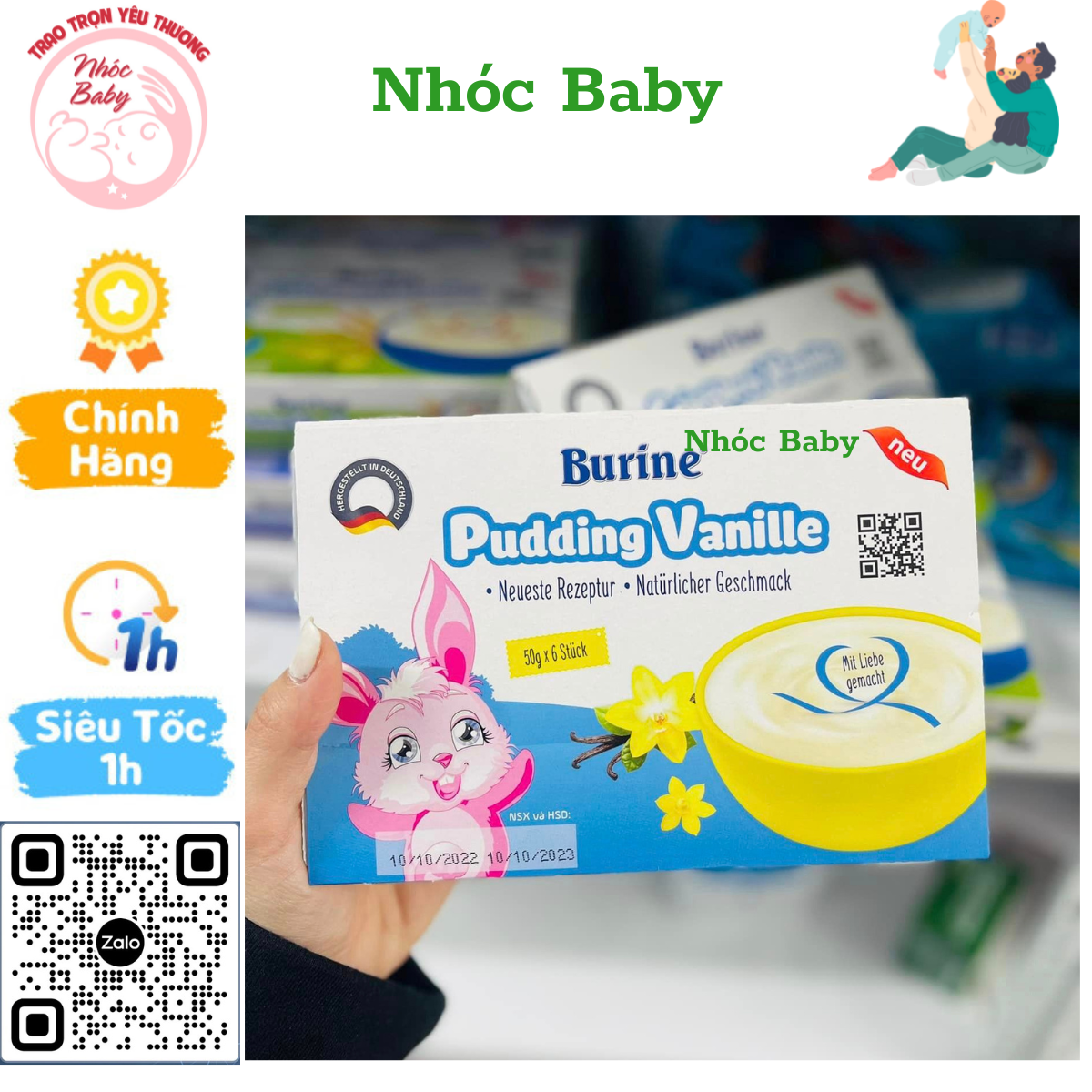 Cháo sữa Burine HiPP ăn dặm vị Pudding Vani 1 Lốc 6 Hũ x50g Date 01/2025 - 1 Đổi 1 Nếu Lỗi NSX